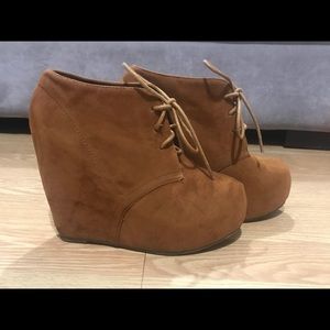 Faux Suede Platform/Wedge Lace Booties
